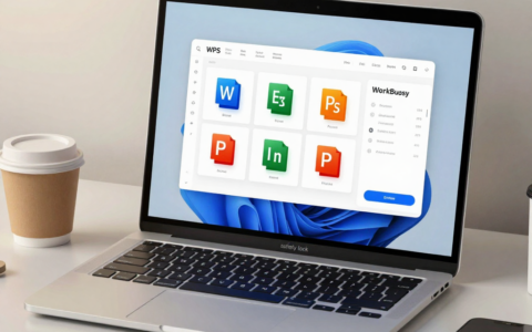 A clean, modern Mac desktop workspace with a laptop screen displaying organized WPS document icons (Word, Excel, PowerPoint) and a small WorkBuddy interface panel. Next to the laptop, a tidy desk with a coffee cup and a trash bin icon with a "safety lock" overlay. Soft warm lighting, minimalist aesthetic, editorial style, high detail.